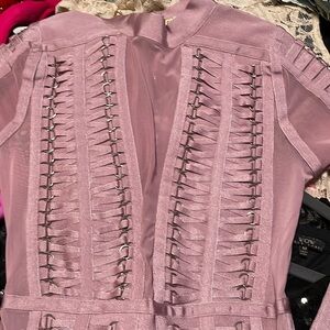 WOW COUTURE Pink Sexy Bandage Dress With Gold Embellished.